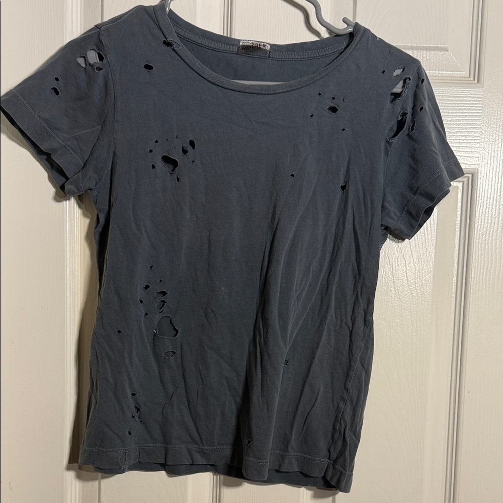 MOTHER Distressed Black Short Sleeve Tee